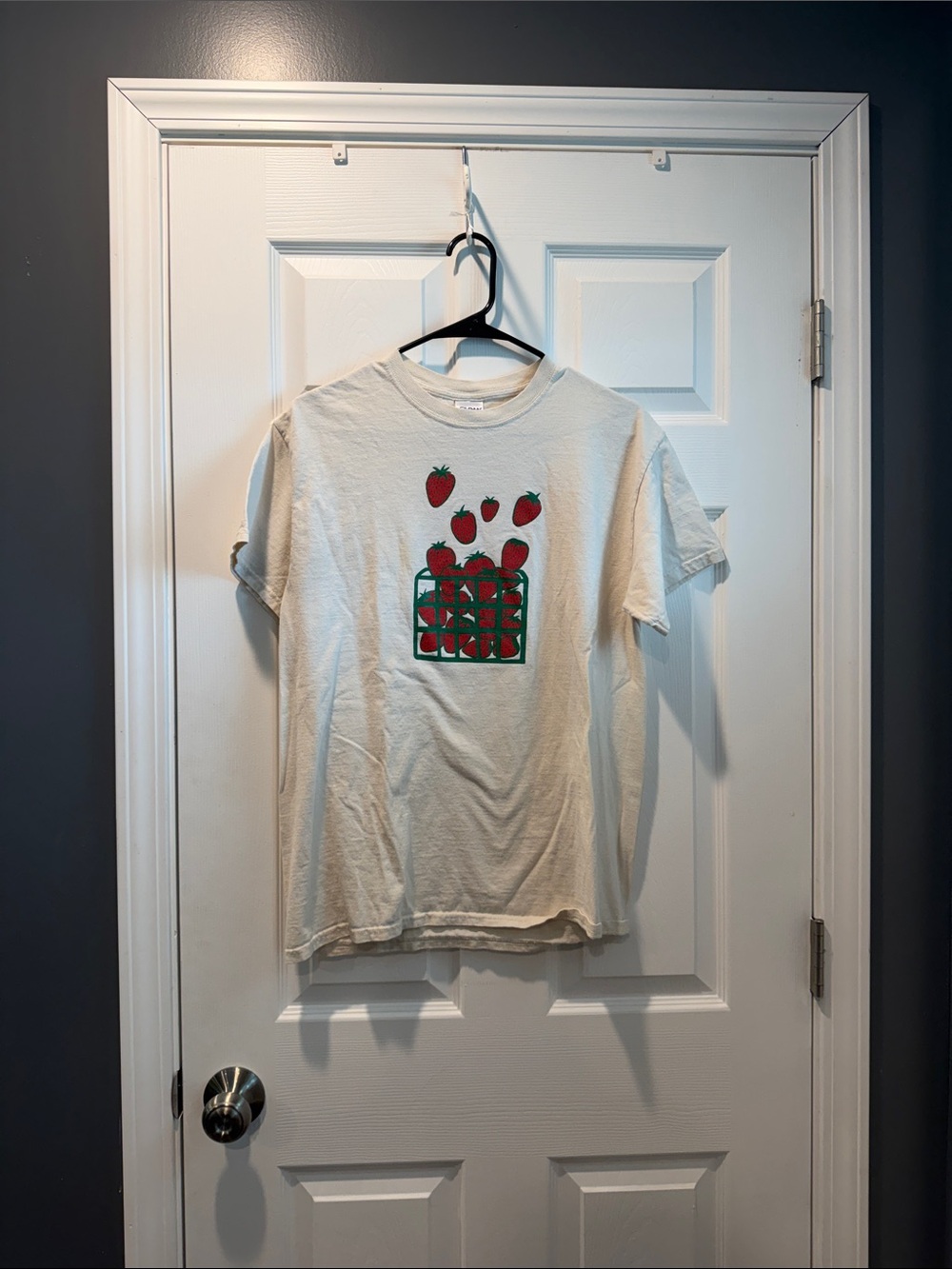 Unisex Strawberry Graphic Tee - Cream with Red/Green Print